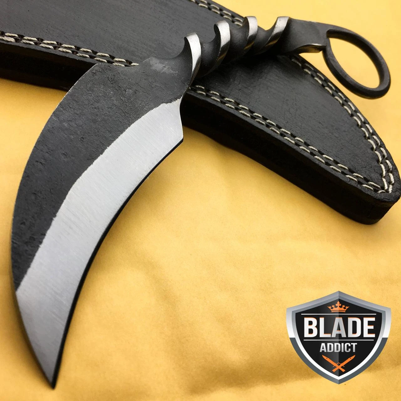 Hand Forged Railroad Spike Fixed Blade Hunting Knife Carbon Steel Karambit 3 Hand Forged Railroad Spike Fixed Blade Hunting Knife Carbon Steel Karambit