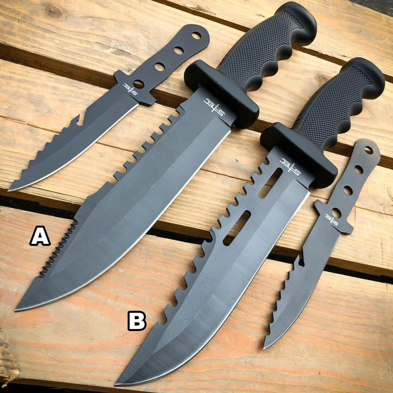 12.5" TACTICAL SURVIVAL FIXED BLADE Army Bowie W/ Throwing Knife 3 12.5" TACTICAL SURVIVAL FIXED BLADE Army Bowie W/ Throwing Knife