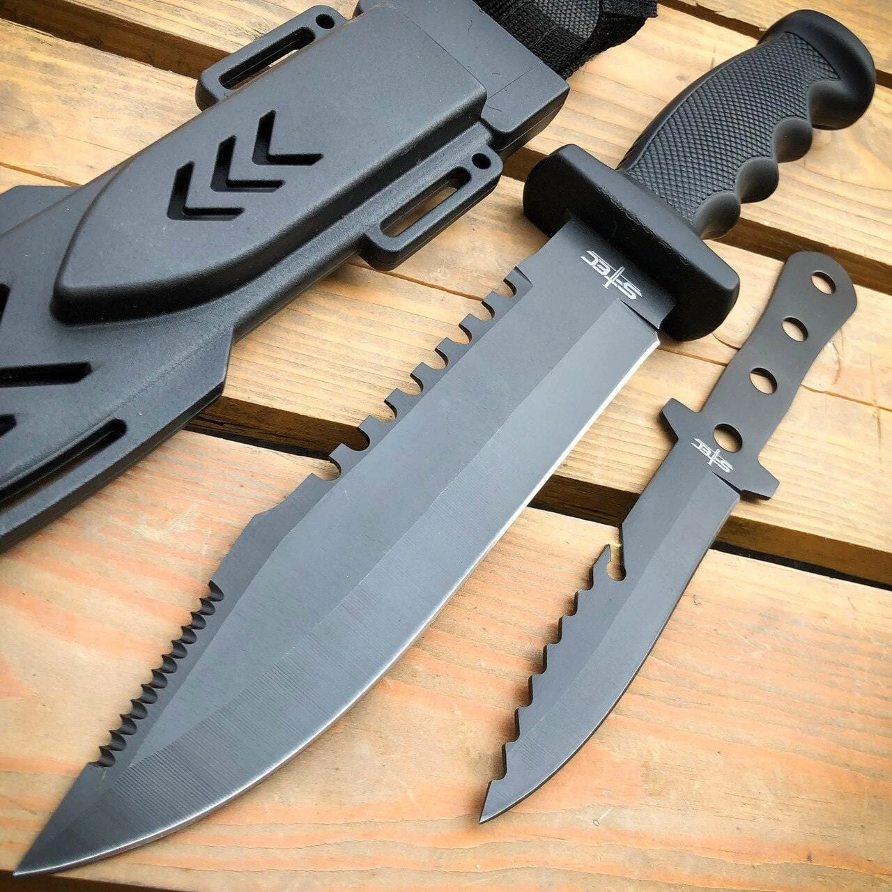 12.5" TACTICAL SURVIVAL FIXED BLADE Army Bowie W/ Throwing Knife 4 12.5" TACTICAL SURVIVAL FIXED BLADE Army Bowie W/ Throwing Knife - Image 2