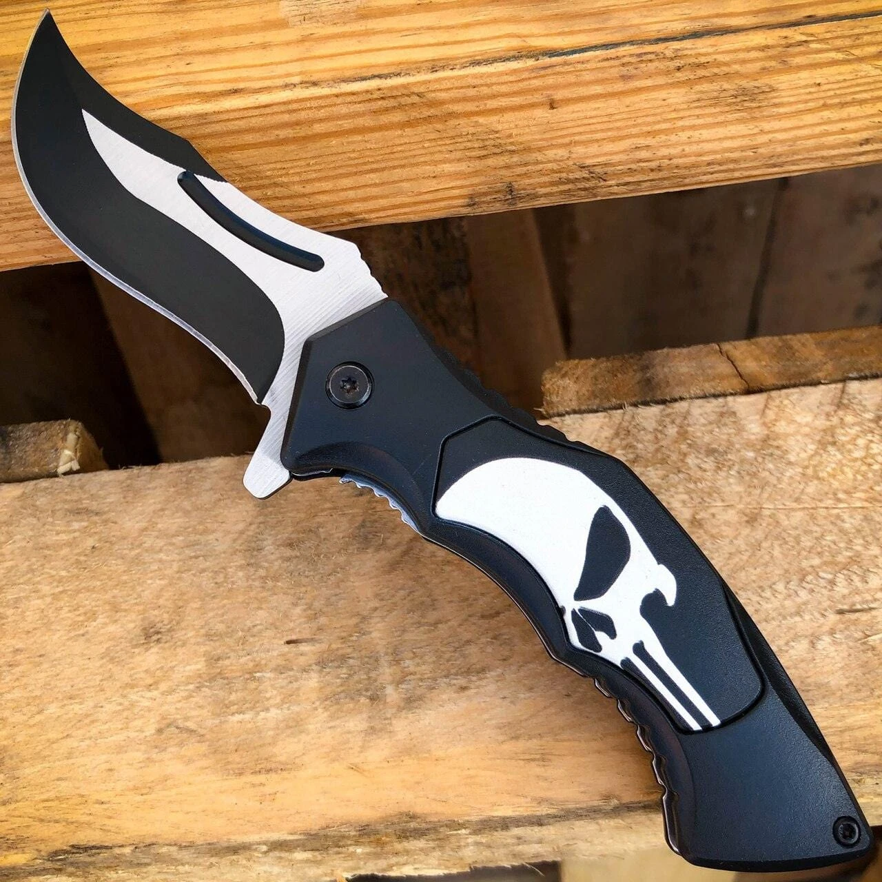 8" BLACK Spring Opening Assisted SKULL Tactical Folding Pocket Knife 6 8" BLACK Spring Opening Assisted SKULL Tactical Folding Pocket Knife - Image 4