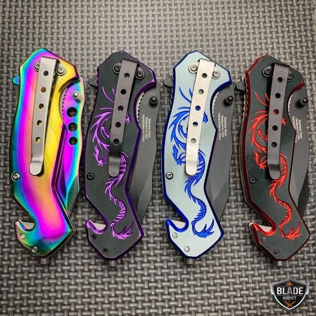 7.75" Fantasy Dragon Spring Assisted Open Rescue Folding Pocket Knife 8 7.75" Fantasy Dragon Spring Assisted Open Rescue Folding Pocket Knife - Image 6