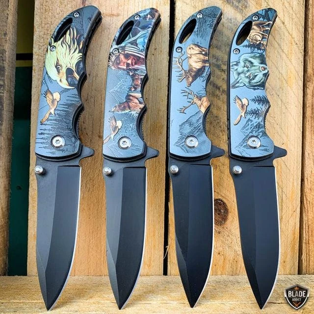 7" Military Animal Design Spring Assisted Open Folding Pocket Knife 3 7" Military Animal Design Spring Assisted Open Folding Pocket Knife