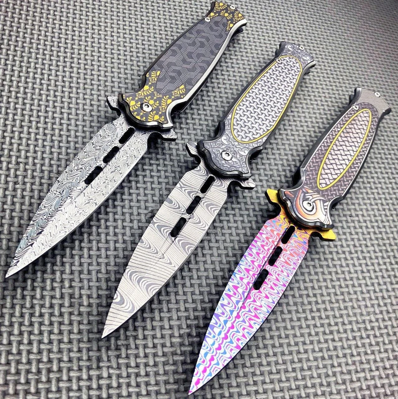 8.25" Damascus Etch Dirk Dagger Spring Open Assisted Pocket Knife 4 8.25" Damascus Etch Dirk Dagger Spring Open Assisted Pocket Knife - Image 2