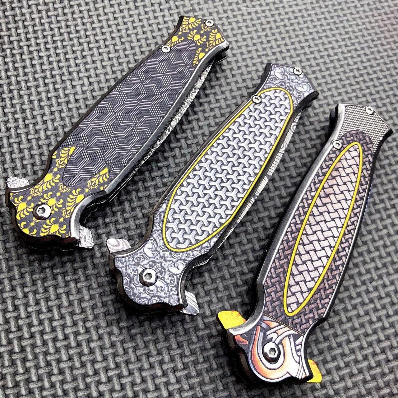 8.25" Damascus Etch Dirk Dagger Spring Open Assisted Pocket Knife 5 8.25" Damascus Etch Dirk Dagger Spring Open Assisted Pocket Knife - Image 3