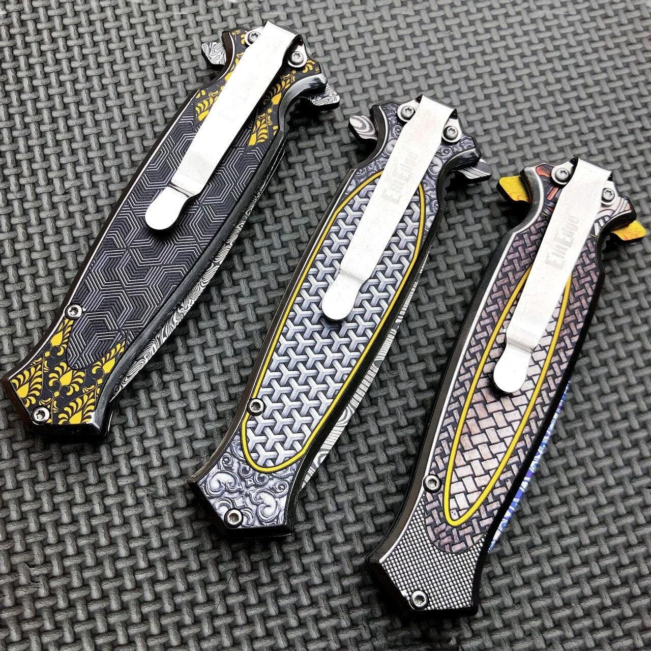 8.25" Damascus Etch Dirk Dagger Spring Open Assisted Pocket Knife 6 8.25" Damascus Etch Dirk Dagger Spring Open Assisted Pocket Knife - Image 4