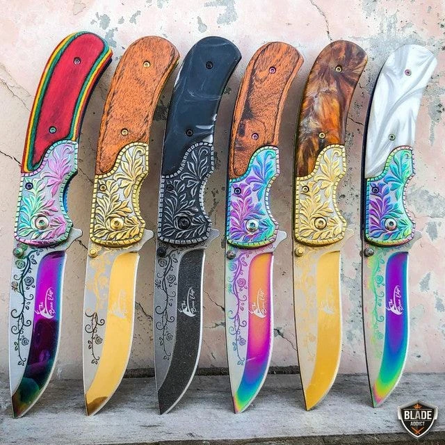 8.25" FLORAL Tactical Spring Assisted Open Folding Pocket Knife Blade 3 8.25" FLORAL Tactical Spring Assisted Open Folding Pocket Knife Blade