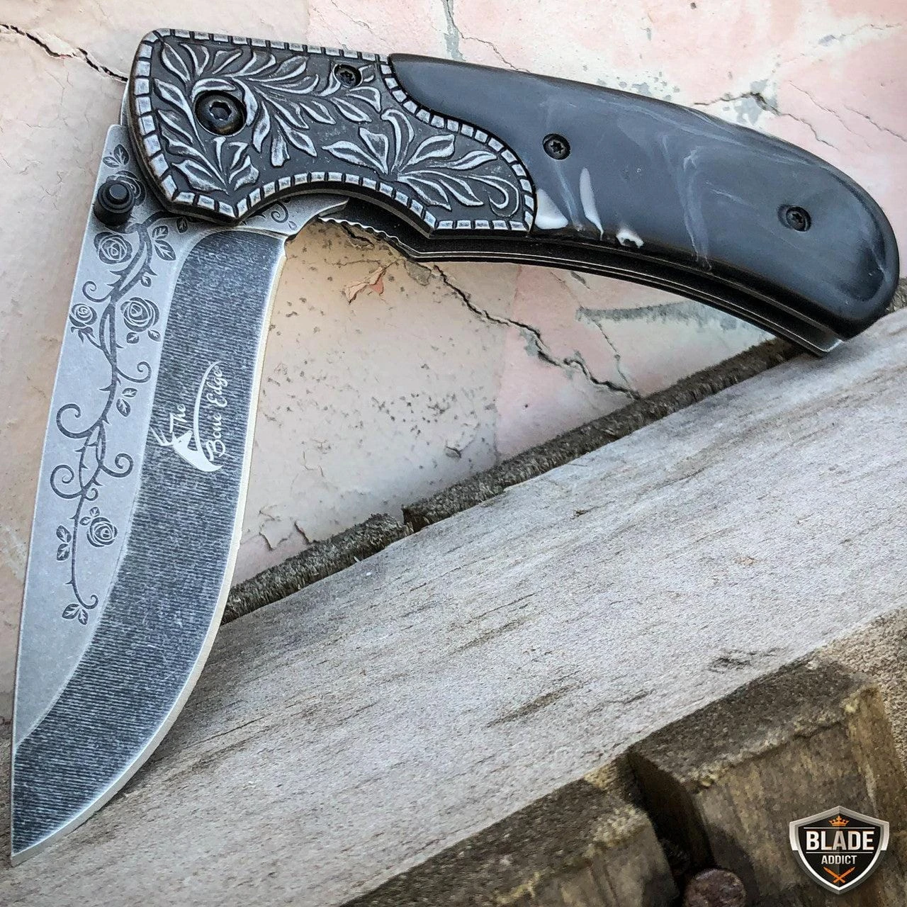 8.25" FLORAL Tactical Spring Assisted Open Folding Pocket Knife Blade 5 8.25" FLORAL Tactical Spring Assisted Open Folding Pocket Knife Blade - Image 3
