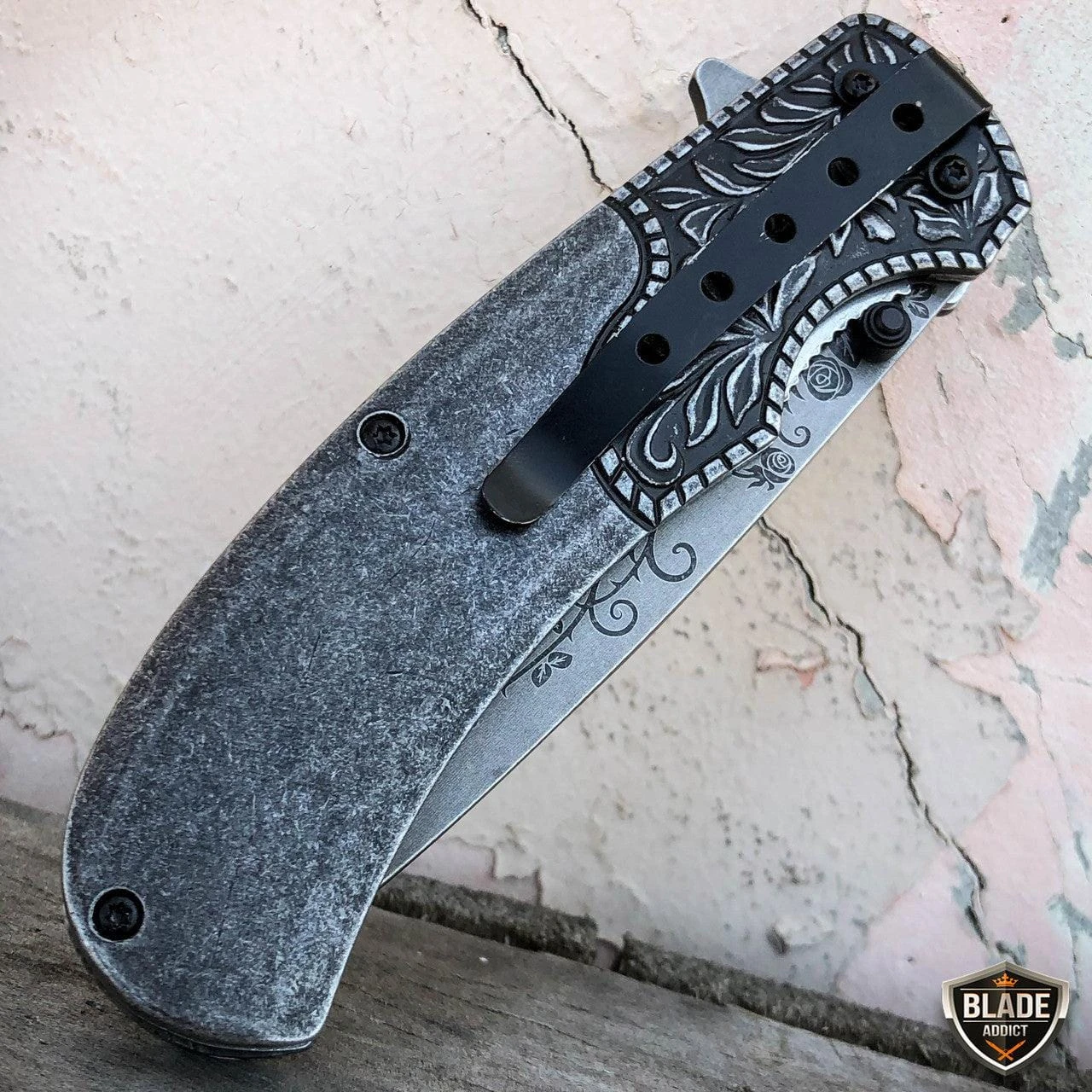 8.25" FLORAL Tactical Spring Assisted Open Folding Pocket Knife Blade 6 8.25" FLORAL Tactical Spring Assisted Open Folding Pocket Knife Blade - Image 4