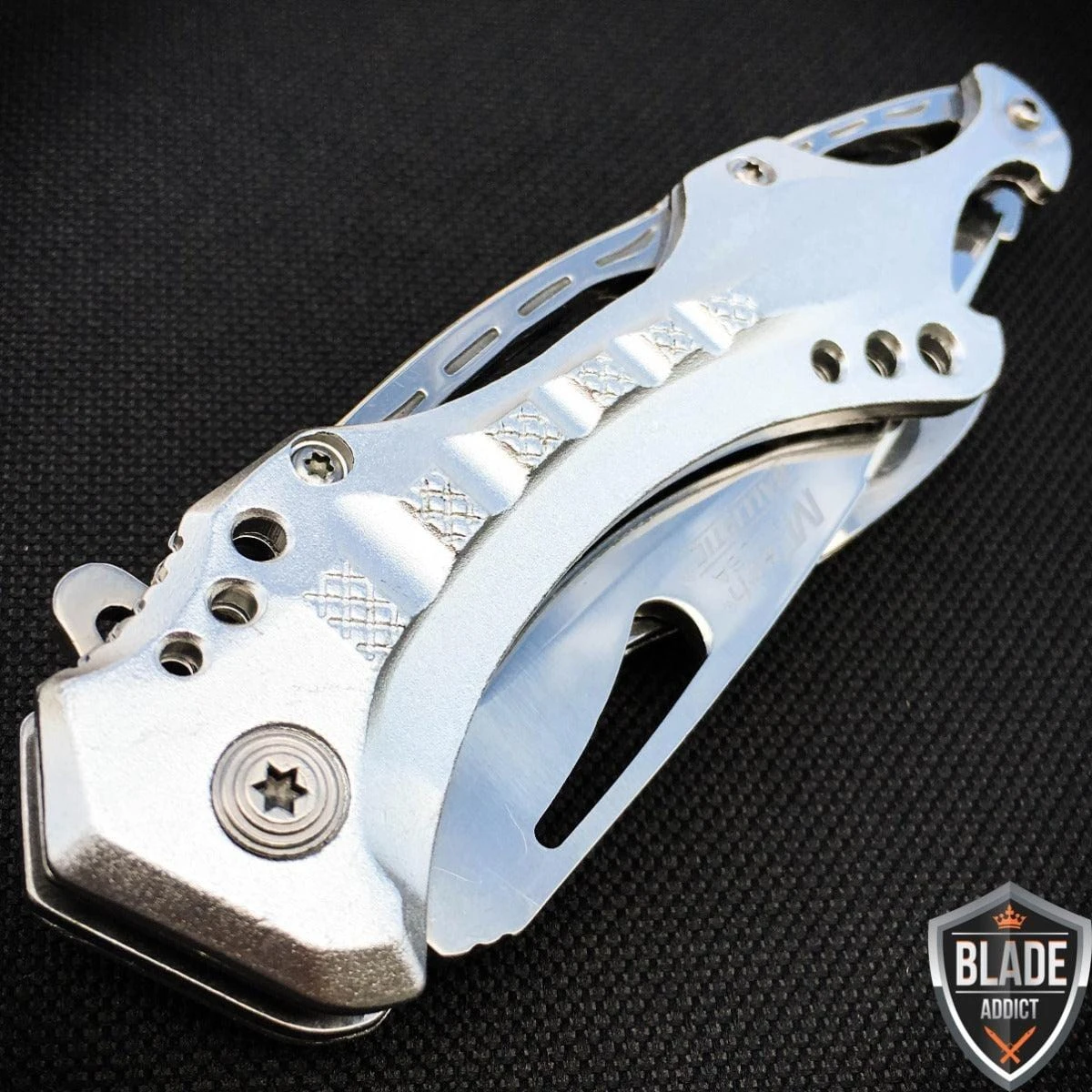 8" MTECH SILVER CHROME SPRING ASSISTED OPEN Tactical POCKET KNIFE 4 8" MTECH SILVER CHROME SPRING ASSISTED OPEN Tactical POCKET KNIFE - Image 2