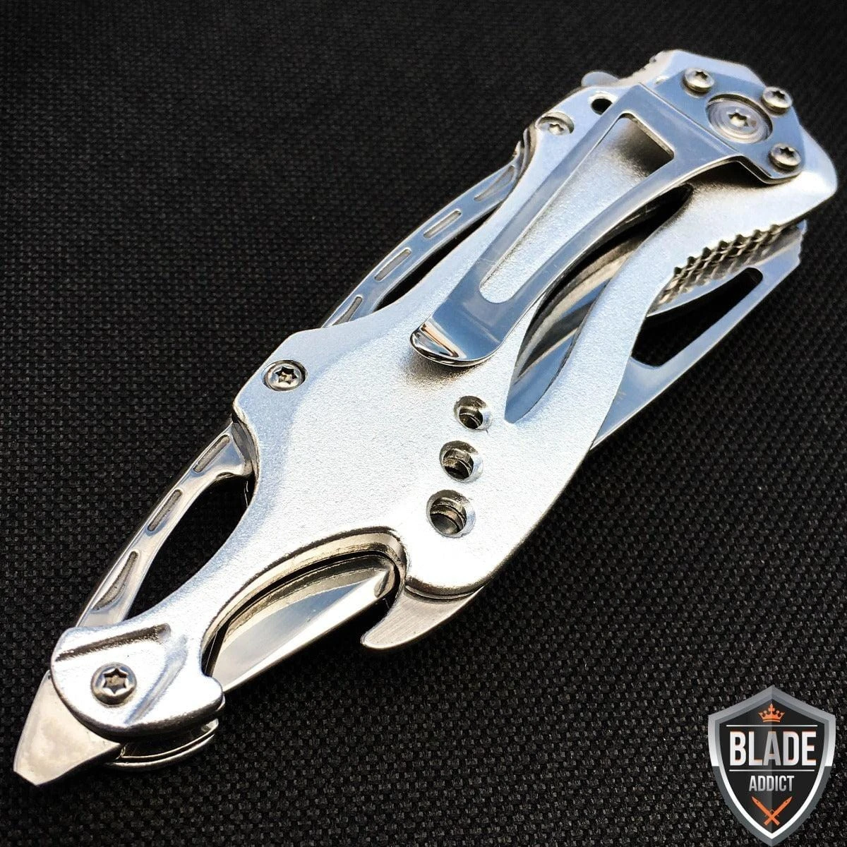 8" MTECH SILVER CHROME SPRING ASSISTED OPEN Tactical POCKET KNIFE 5 8" MTECH SILVER CHROME SPRING ASSISTED OPEN Tactical POCKET KNIFE - Image 3