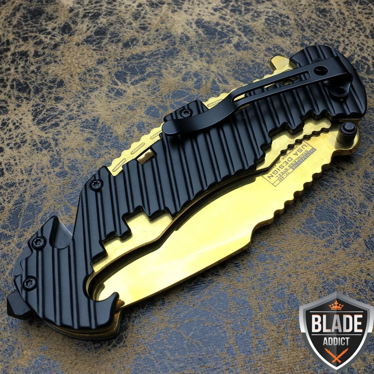 8" TAC FORCE Spring Assisted Opening GOLD Rescue FOLDING Pocket Knife 5 8" TAC FORCE Spring Assisted Opening GOLD Rescue FOLDING Pocket Knife - Image 3