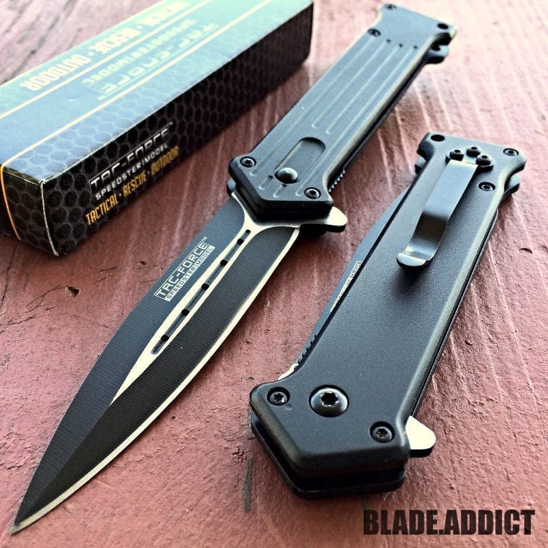 8" Tac Force Spring Assisted Stiletto Pocket Knife Black 3 8" Tac Force Spring Assisted Stiletto Pocket Knife Black