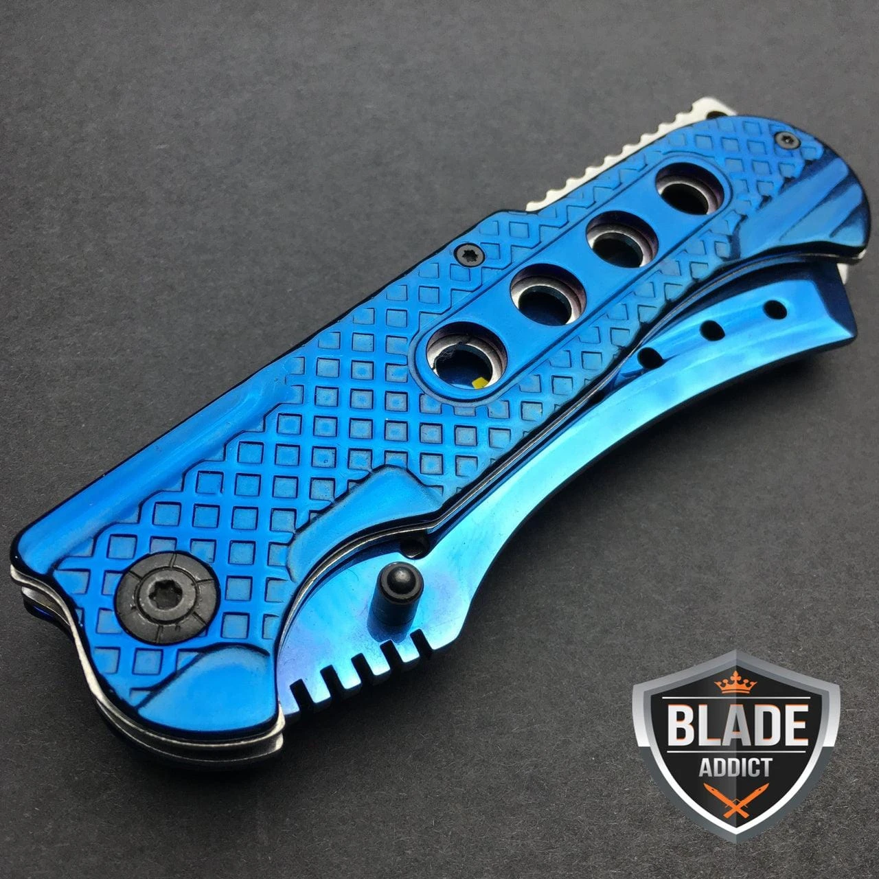9" Razor Sharp Cleaver Pocket Knife - Blue 4 9" Razor Sharp Cleaver Pocket Knife - Blue - Image 2