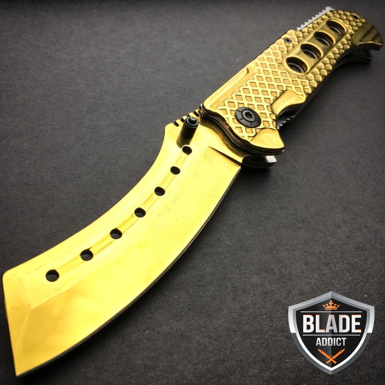 9" TACTICAL Razor Pocket Knife Cleaver GOLD 3 9" TACTICAL Razor Pocket Knife Cleaver GOLD