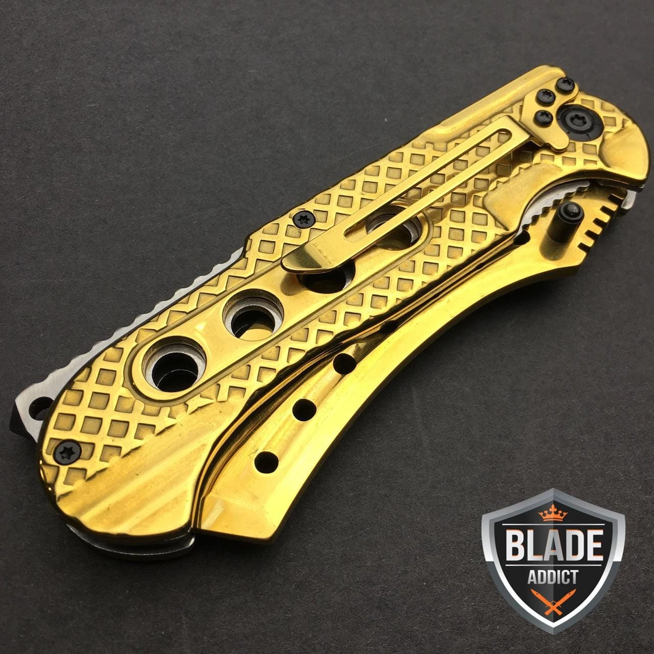 9" TACTICAL Razor Pocket Knife Cleaver GOLD 5 9" TACTICAL Razor Pocket Knife Cleaver GOLD - Image 3