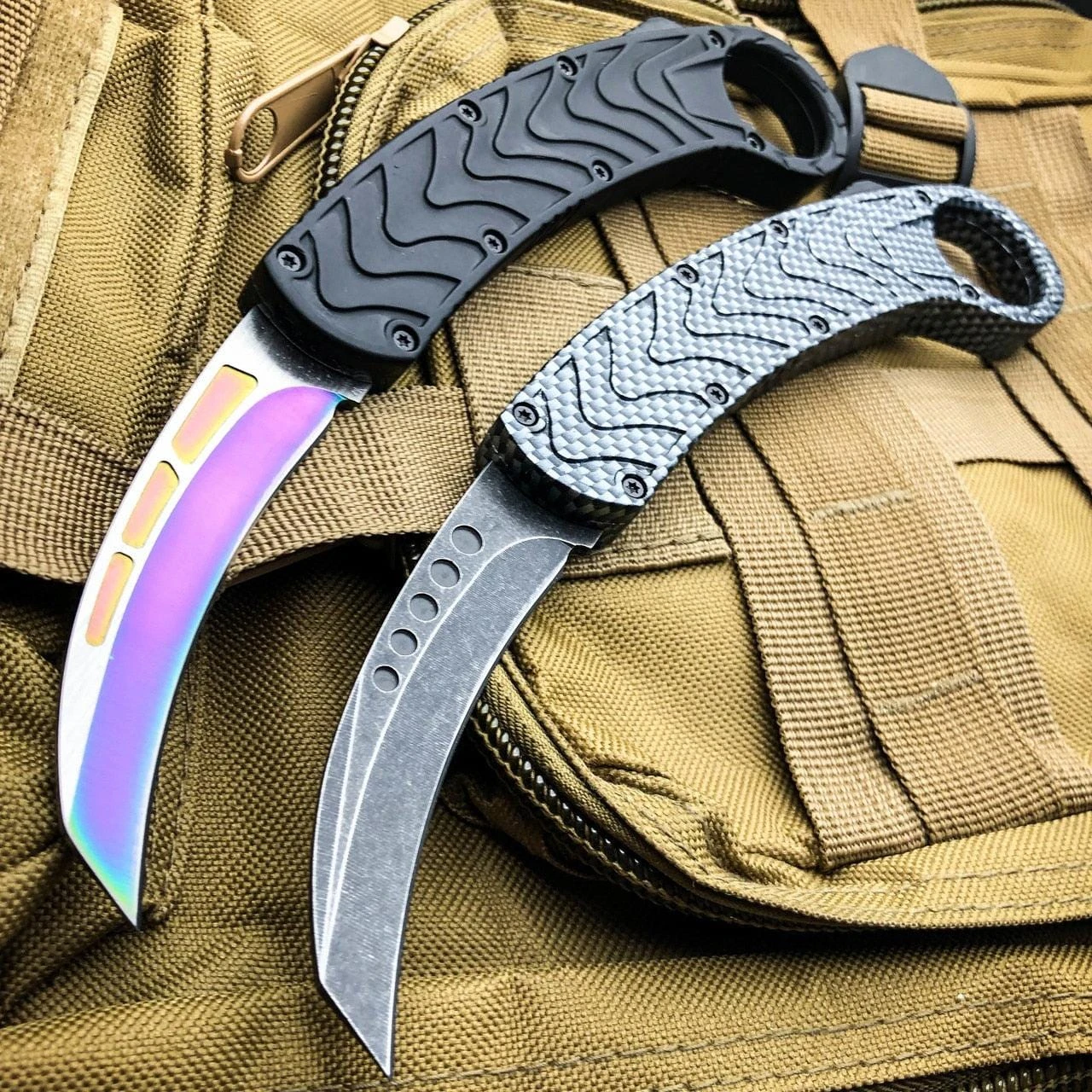 AUTO KARAMBIT DUAL ACTION OTF - Carbon Fiber Or Rainbow Blade 3 AUTO KARAMBIT DUAL ACTION OTF - Carbon Fiber Or Rainbow Blade