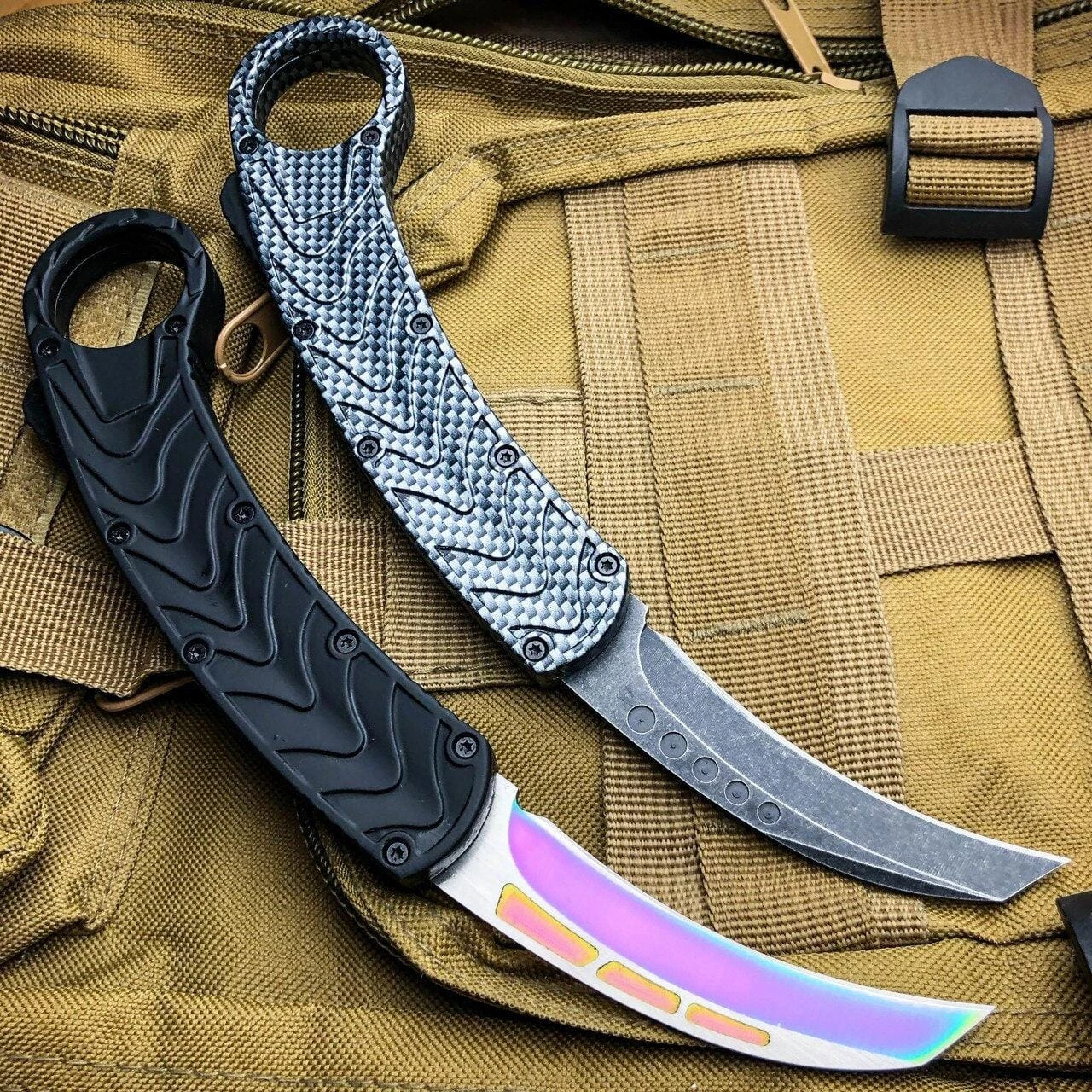 AUTO KARAMBIT DUAL ACTION OTF - Carbon Fiber Or Rainbow Blade 4 AUTO KARAMBIT DUAL ACTION OTF - Carbon Fiber Or Rainbow Blade - Image 2