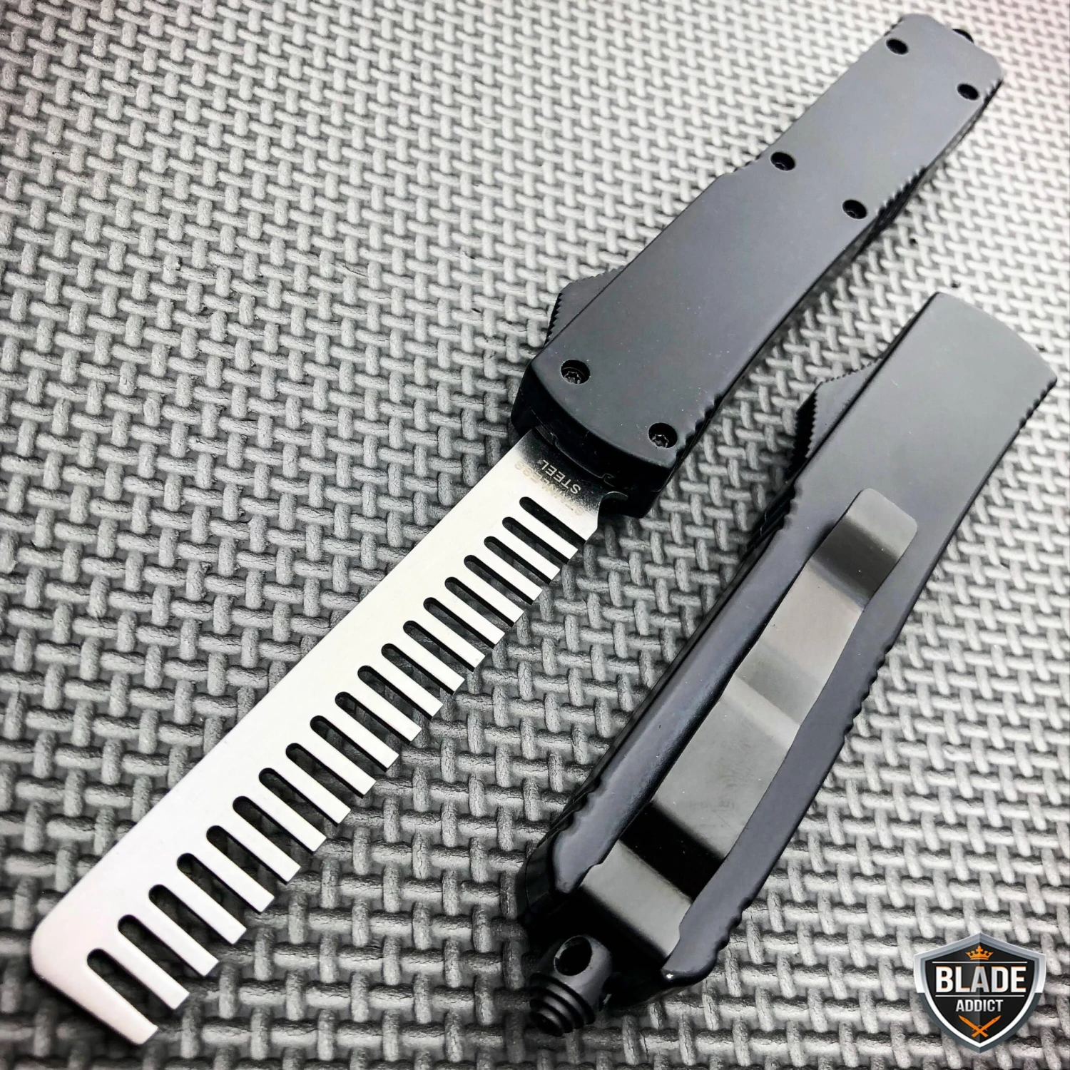 Automatic Comb Brush Tactical OTF Out The Front Pocket Knife Black 3 Automatic Comb Brush Tactical OTF Out The Front Pocket Knife Black