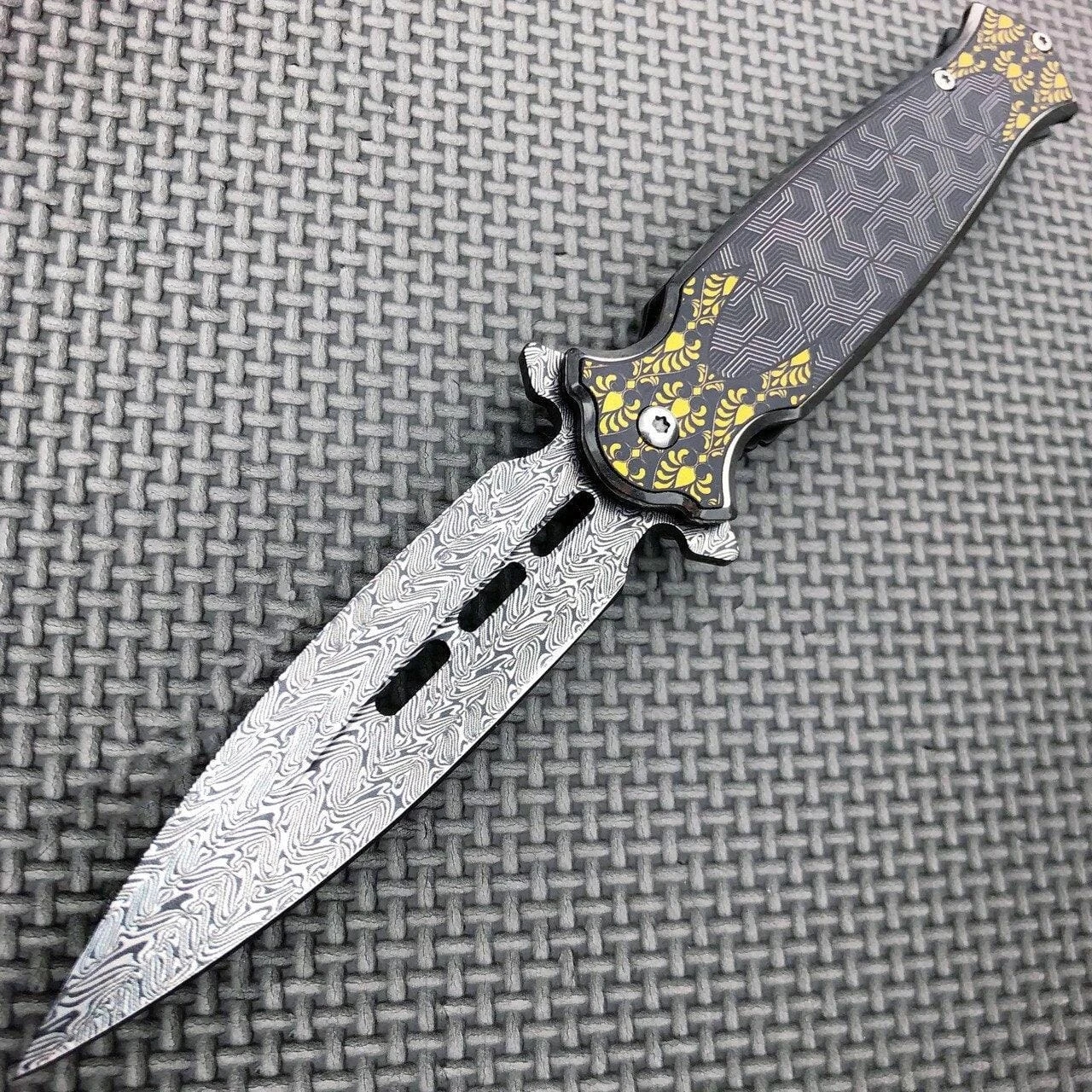 8.25" Damascus Etch Dirk Dagger Spring Open Assisted Pocket Knife 8 8.25" Damascus Etch Dirk Dagger Spring Open Assisted Pocket Knife - Image 6