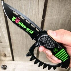8.5" Zombie Tactical Spring Assisted Open Knuckle Pocket Knife 21 8.5" Zombie Tactical Spring Assisted Open Knuckle Pocket Knife -BLADE ADDICT Sales bladeaddictknives pocket knives black w green 8 5 zombie tactical spring assisted open knuckle pocket knife 6747739422808