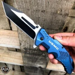 8.25" USMC Marines Military Spring Assisted Open Folding Pocket Knife -BLADE ADDICT Sales bladeaddictknives pocket knives blue 8 25 usmc marines military spring assisted open folding pocket knife 6662062964824