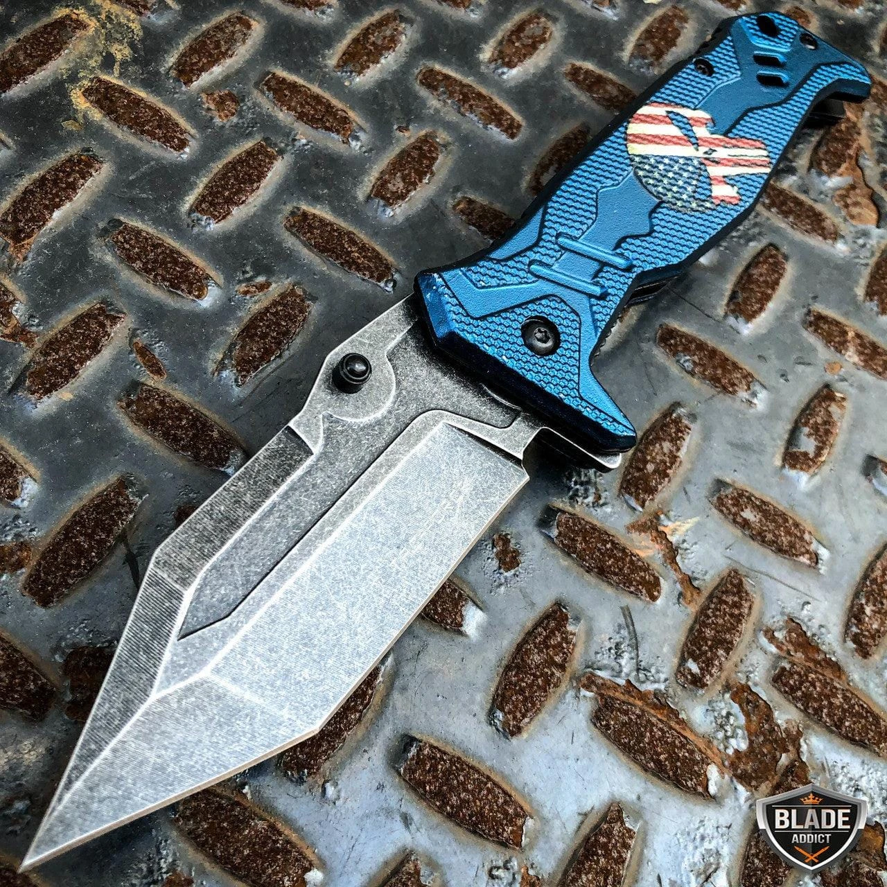Spring Assisted Open Pocket Knife Punisher US FLAG Skull Folding Blade 7 Spring Assisted Open Pocket Knife Punisher US FLAG Skull Folding Blade - Image 5