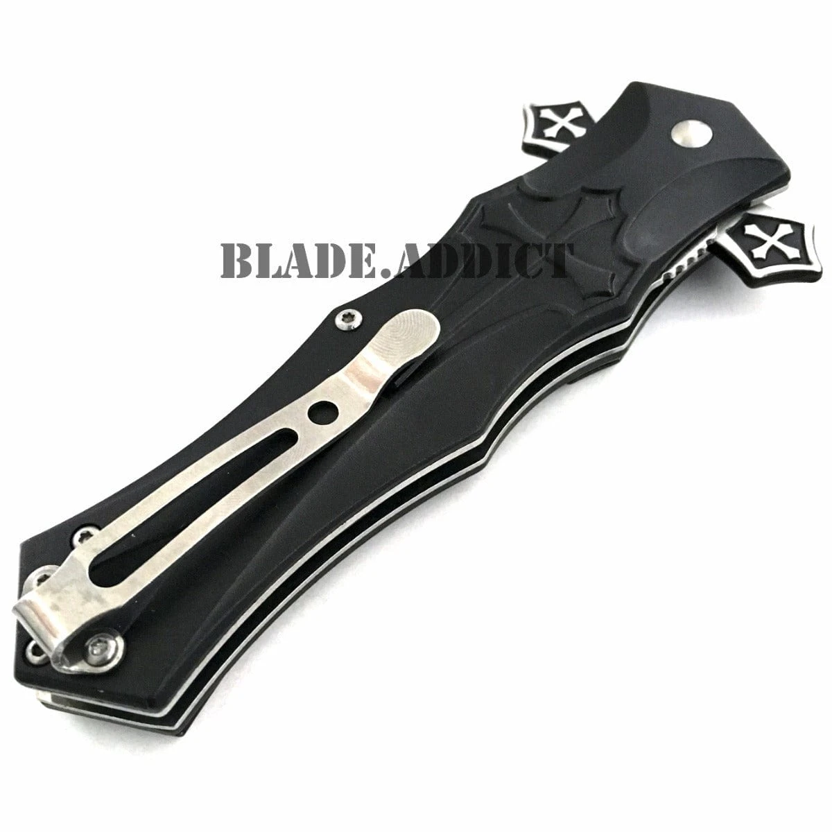 CELTIC CROSS Folding Blade STILETTO Pocket Knife Black 5 CELTIC CROSS Folding Blade STILETTO Pocket Knife Black - Image 3
