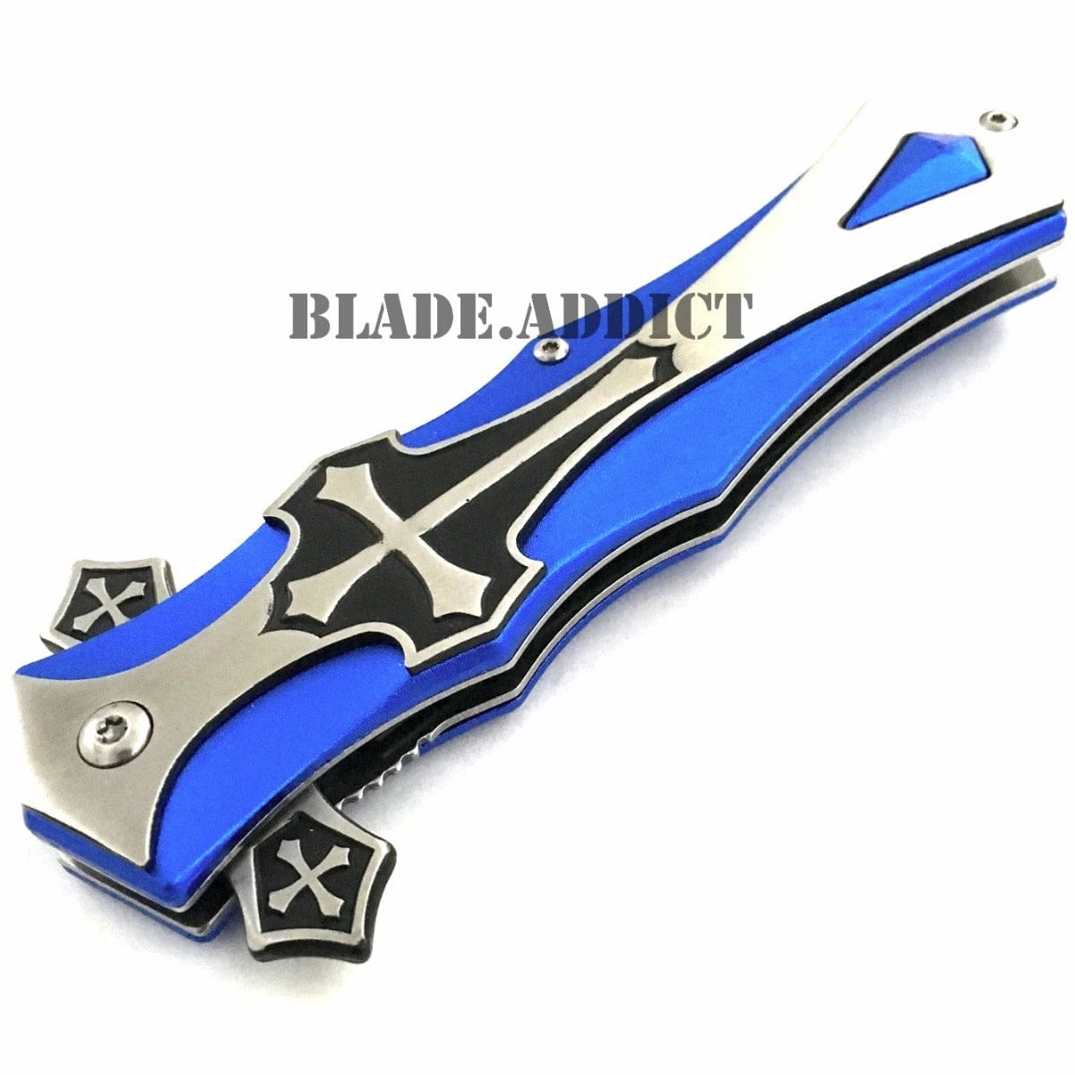 CELTIC CROSS Folding Blade STILETTO Pocket Knife Blue 4 CELTIC CROSS Folding Blade STILETTO Pocket Knife Blue - Image 2