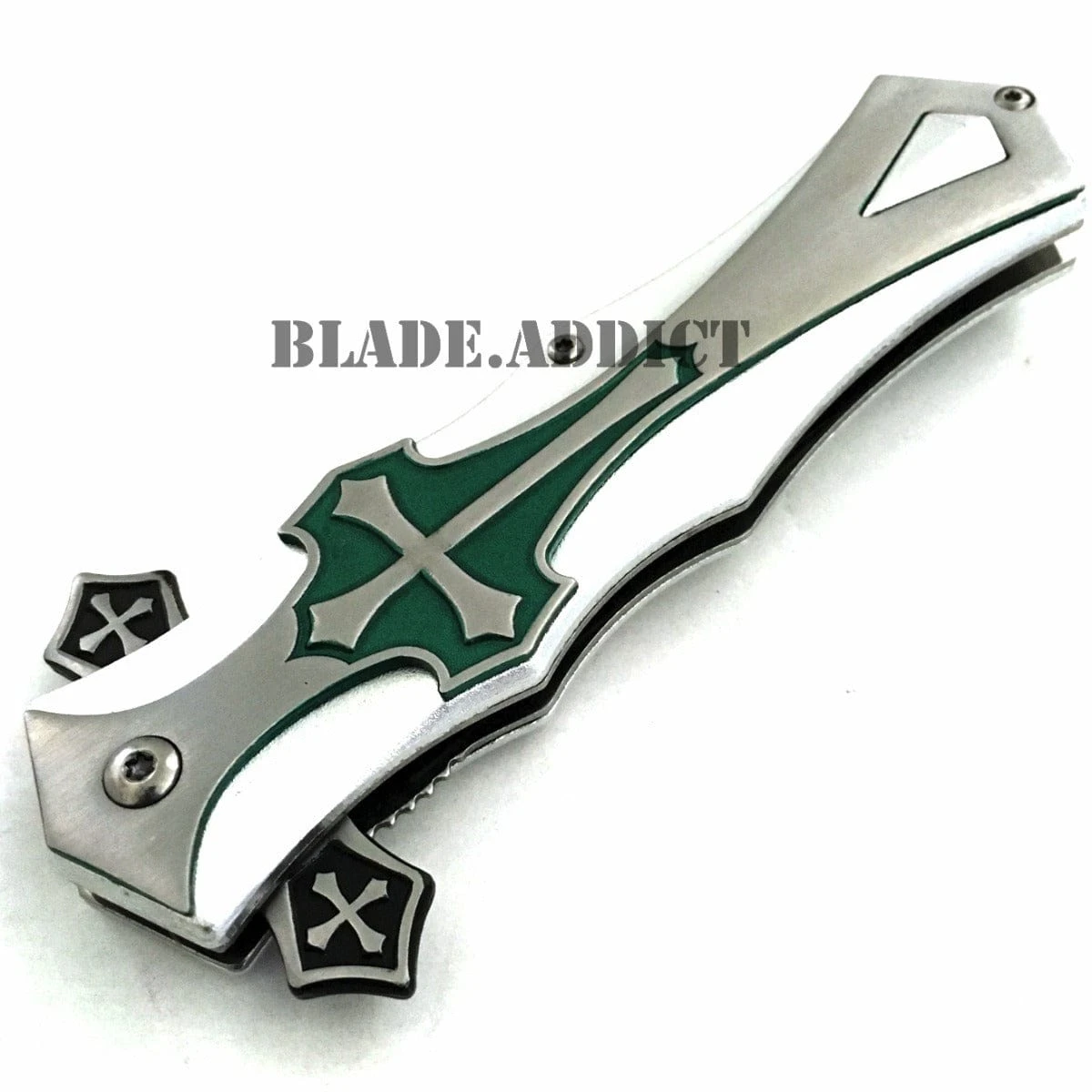 CELTIC CROSS Folding Blade STILETTO Pocket Knife GREEN 4 CELTIC CROSS Folding Blade STILETTO Pocket Knife GREEN - Image 2