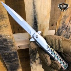 9" SPRING ASSISTED TACTICAL STILETTO Folding POCKET KNIFE 17 9" SPRING ASSISTED TACTICAL STILETTO Folding POCKET KNIFE -BLADE ADDICT Sales bladeaddictknives pocket knives chrome 9 spring assisted tactical stiletto folding pocket knife 2564971102296