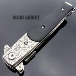 Damascus Italian Stiletto Black SWIRL Spring Assisted Pocket Knife 6 Damascus Italian Stiletto Black SWIRL Spring Assisted Pocket Knife -BLADE ADDICT Sales bladeaddictknives pocket knives damascus italian stiletto black swirl spring assisted pocket knife 322799468571