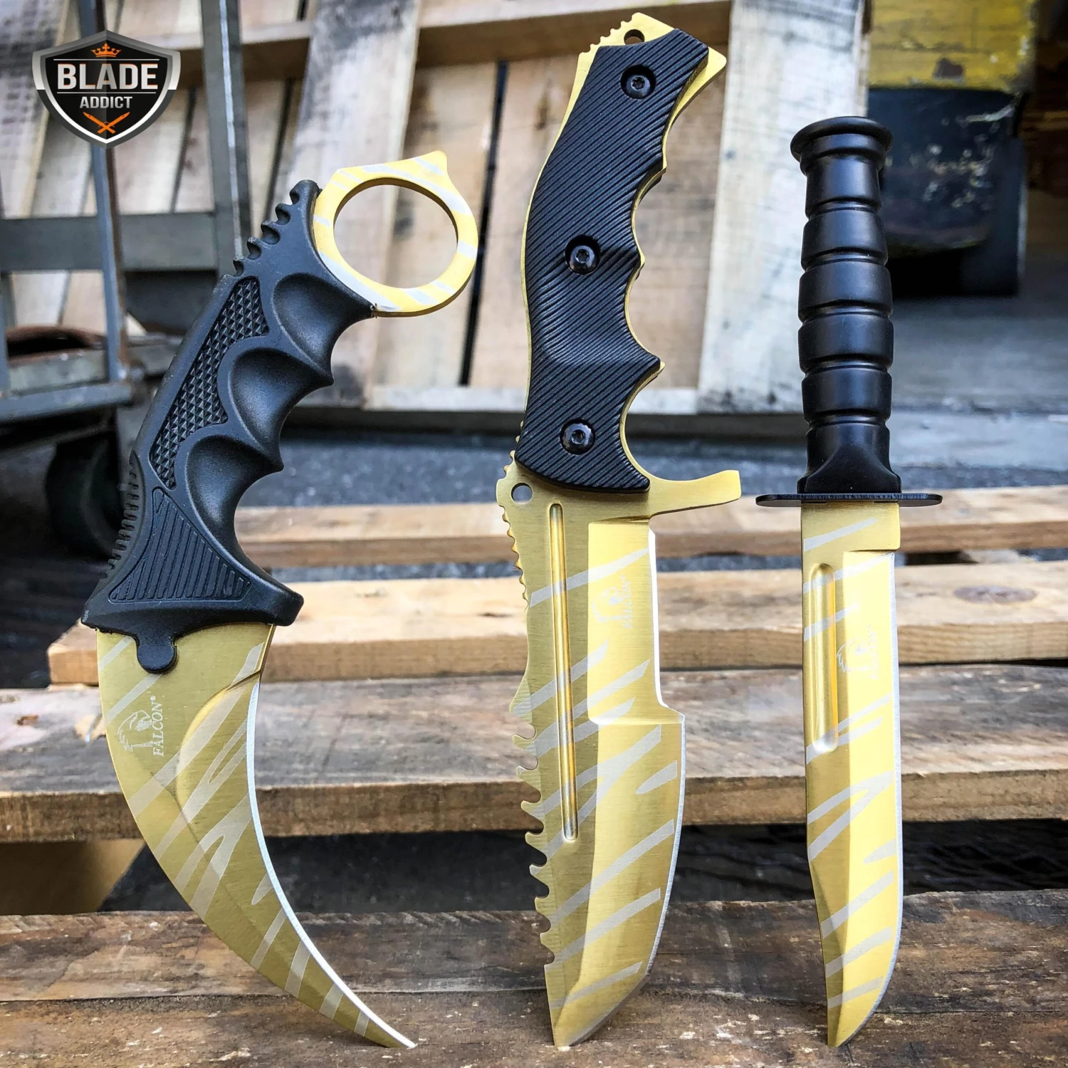3PC COMBO CSGO Tactical Fixed Blade Knife Set - Karambit, Huntsman, Combat Knife 4 3PC COMBO CSGO Tactical Fixed Blade Knife Set - Karambit, Huntsman, Combat Knife - Image 2