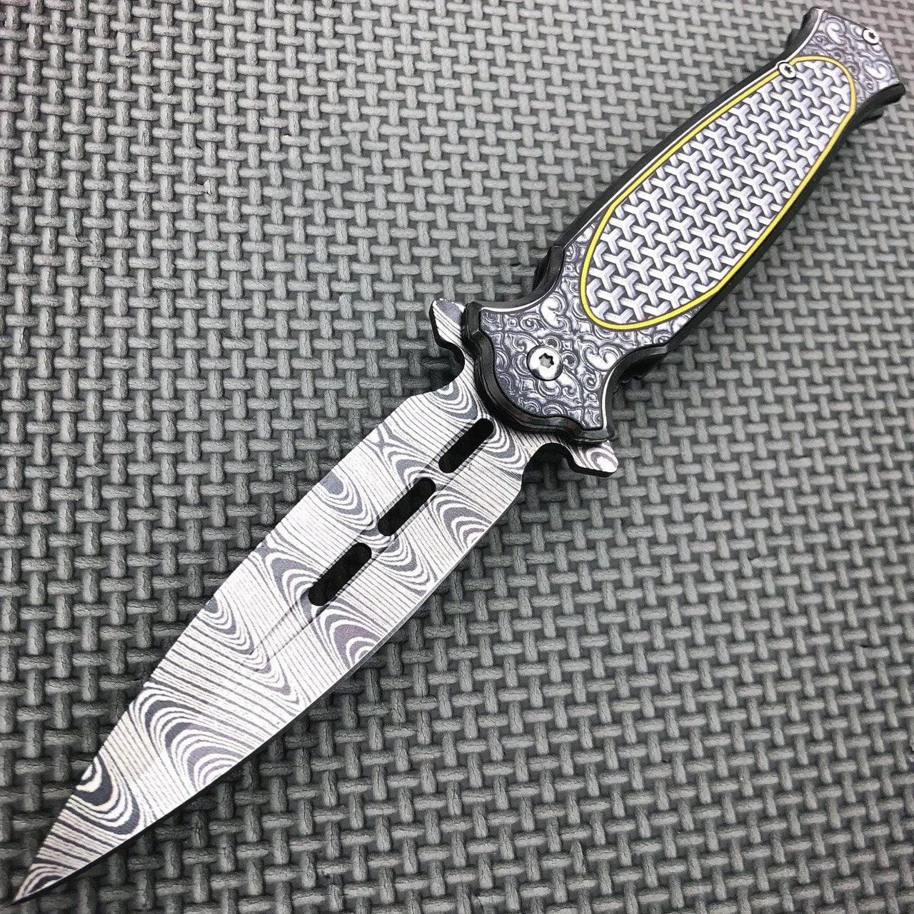 8.25" Damascus Etch Dirk Dagger Spring Open Assisted Pocket Knife 7 8.25" Damascus Etch Dirk Dagger Spring Open Assisted Pocket Knife - Image 5