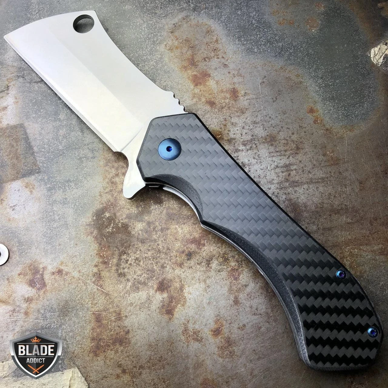 LIMITED EDITION CARBON FIBER Spring Assisted Cleaver Pocket Knife 5 LIMITED EDITION CARBON FIBER Spring Assisted Cleaver Pocket Knife - Image 3
