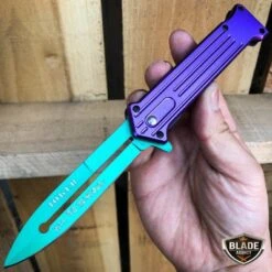 8" JOKER Spring Assisted STILETTO Folding Pocket Knife Blade -BLADE ADDICT Sales bladeaddictknives pocket knives purple w turquoise 8 joker spring assisted stiletto folding pocket knife blade 12463401893976