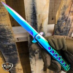 9" SPRING ASSISTED TACTICAL STILETTO Folding POCKET KNIFE 15 9" SPRING ASSISTED TACTICAL STILETTO Folding POCKET KNIFE -BLADE ADDICT Sales bladeaddictknives pocket knives rainbow 9 spring assisted tactical stiletto folding pocket knife 2564970152024