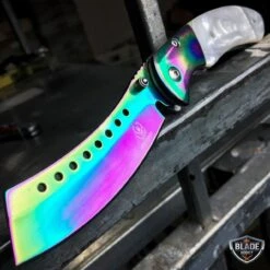 TACTICAL Spring Assisted Open Pocket Knife CLEAVER RAZOR FOLDING Blade SET -BLADE ADDICT Sales bladeaddictknives pocket knives rainbow tactical spring assisted open pocket knife cleaver razor folding blade set 3904475529304