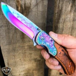 8.25" FLORAL Tactical Spring Assisted Open Folding Pocket Knife Blade 19 8.25" FLORAL Tactical Spring Assisted Open Folding Pocket Knife Blade -BLADE ADDICT Sales bladeaddictknives pocket knives rainbow w brown wood 8 25 floral tactical spring assisted open folding pocket knife blade 12787433668696