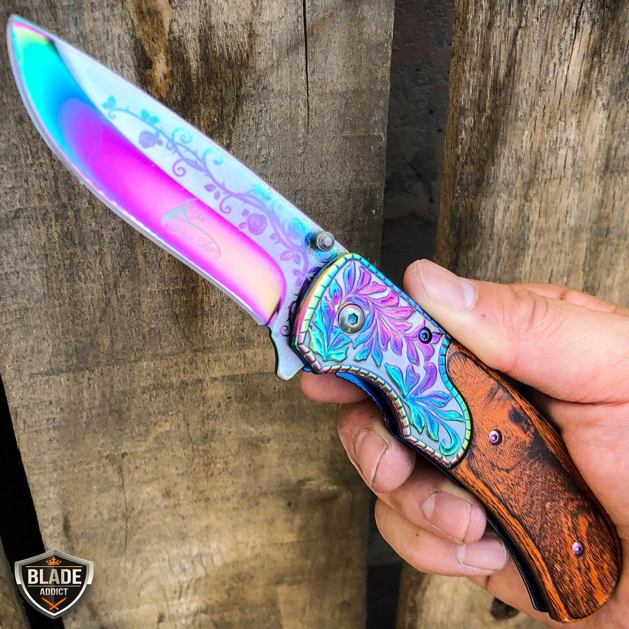 8.25" FLORAL Tactical Spring Assisted Open Folding Pocket Knife Blade 11 8.25" FLORAL Tactical Spring Assisted Open Folding Pocket Knife Blade - Image 9