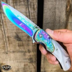 8.25" FLORAL Tactical Spring Assisted Open Folding Pocket Knife Blade 16 8.25" FLORAL Tactical Spring Assisted Open Folding Pocket Knife Blade -BLADE ADDICT Sales bladeaddictknives pocket knives rainbow w white pearl 8 25 floral tactical spring assisted open folding pocket knife blade 12787431964760