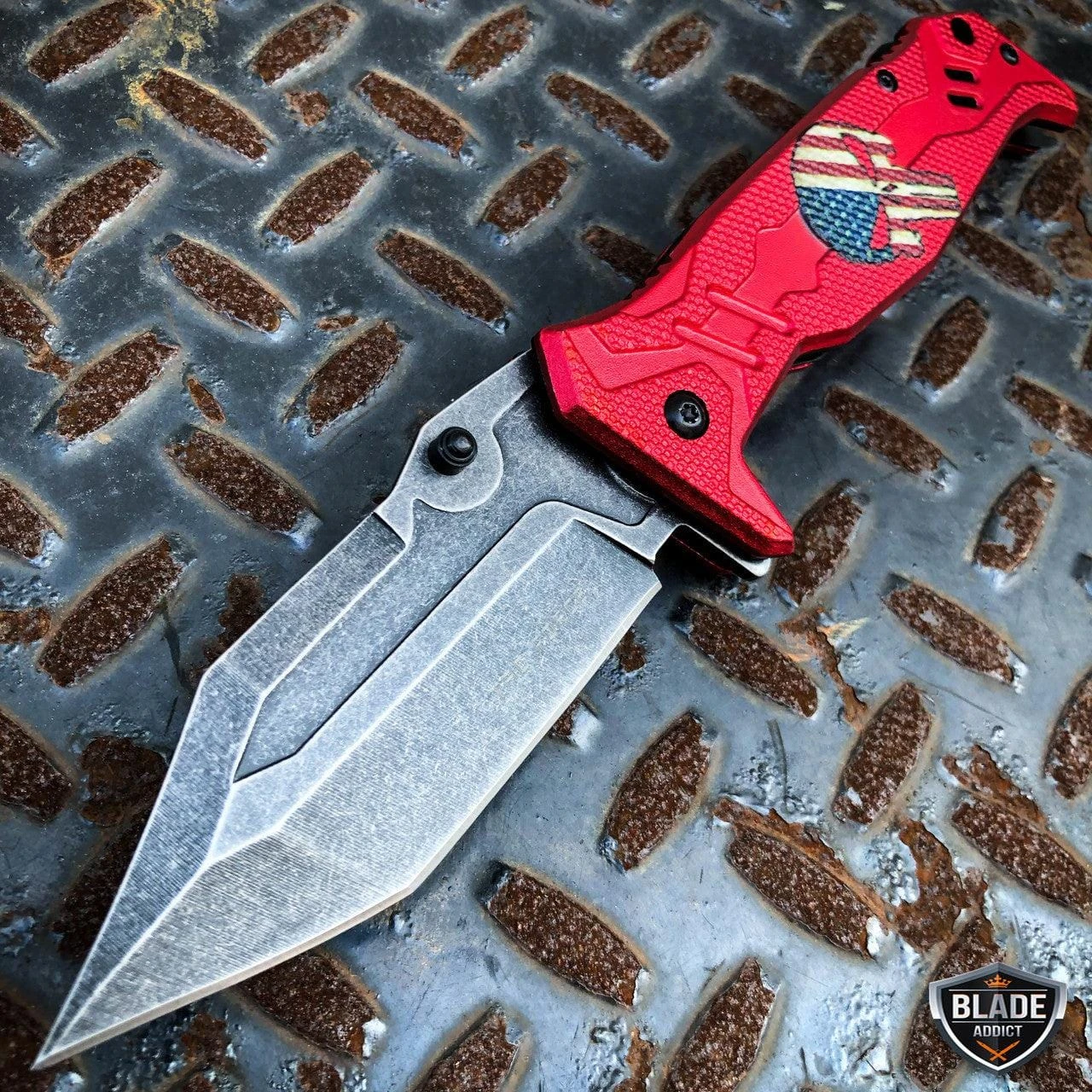 Spring Assisted Open Pocket Knife Punisher US FLAG Skull Folding Blade 8 Spring Assisted Open Pocket Knife Punisher US FLAG Skull Folding Blade - Image 6