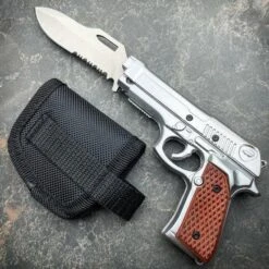 8" Tactical Spring Assisted HAND Gun PISTOL Folding Pocket Knife 23 8" Tactical Spring Assisted HAND Gun PISTOL Folding Pocket Knife -BLADE ADDICT Sales bladeaddictknives pocket knives silver w brown handle 8 tactical spring assisted hand gun pistol folding pocket knife 31328953172167