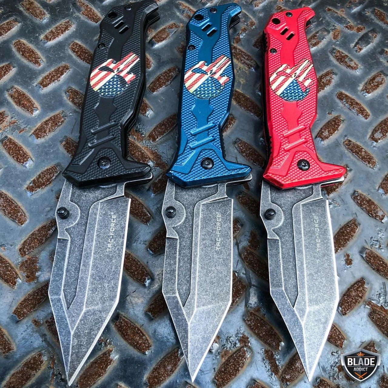 Spring Assisted Open Pocket Knife Punisher US FLAG Skull Folding Blade 4 Spring Assisted Open Pocket Knife Punisher US FLAG Skull Folding Blade - Image 2