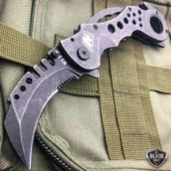 7.5" Heavy Duty Tactical Karambit Claw Spring Assisted Pocket Knife -BLADE ADDICT Sales bladeaddictknives pocket knives stonewash 7 5 heavy duty tactical karambit claw spring assisted pocket knife 6662067945560