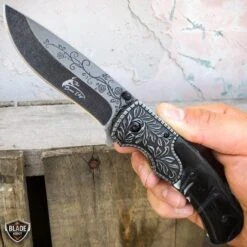 8.25" FLORAL Tactical Spring Assisted Open Folding Pocket Knife Blade 12 8.25" FLORAL Tactical Spring Assisted Open Folding Pocket Knife Blade -BLADE ADDICT Sales bladeaddictknives pocket knives stonewash grey 8 25 floral tactical spring assisted open folding pocket knife blade 12787429081176