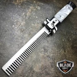 Auto Push Button Folding Comb Switchblade Knife Looking Brush Pearl 12 Auto Push Button Folding Comb Switchblade Knife Looking Brush Pearl -BLADE ADDICT Sales bladeaddictknives pocket knives white auto push button folding comb switchblade knife looking brush pearl 3905065517144