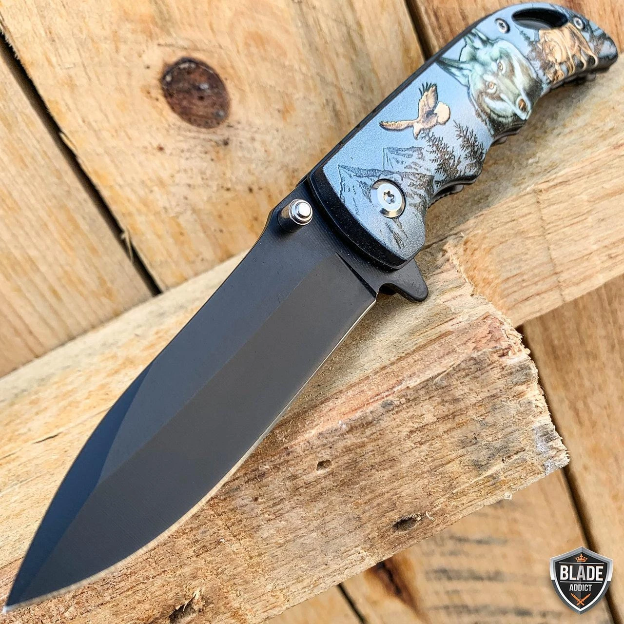 7" Military Animal Design Spring Assisted Open Folding Pocket Knife 8 7" Military Animal Design Spring Assisted Open Folding Pocket Knife - Image 6