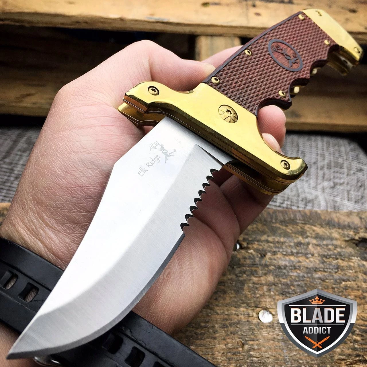 Wood Handle Bowie Style Spring Assisted Folding Pocket Knife Gold 3 Wood Handle Bowie Style Spring Assisted Folding Pocket Knife Gold