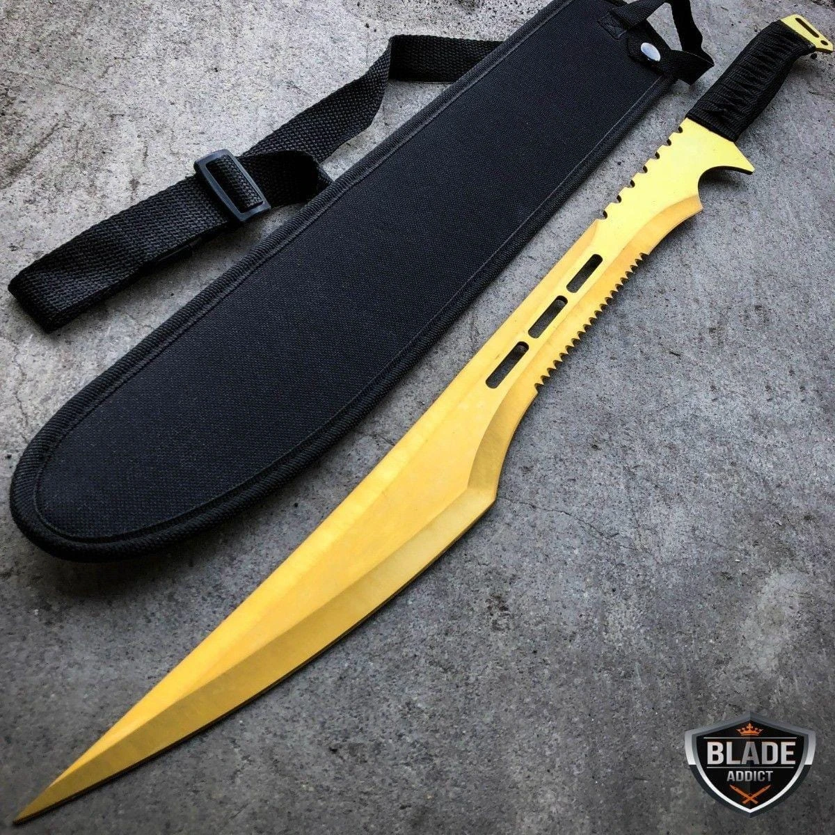 27" Gold Full Tang Blade Machete Tactical Katana Ninja Sword W/ Sheath 3 27" Gold Full Tang Blade Machete Tactical Katana Ninja Sword W/ Sheath