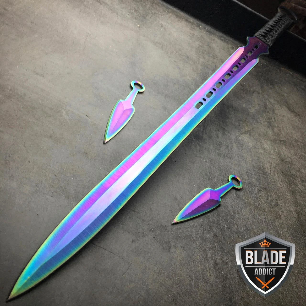 27" Real Ninja Sword Machete Throwing Knife Full Tang RAINBOW Katana 3 27" Real Ninja Sword Machete Throwing Knife Full Tang RAINBOW Katana